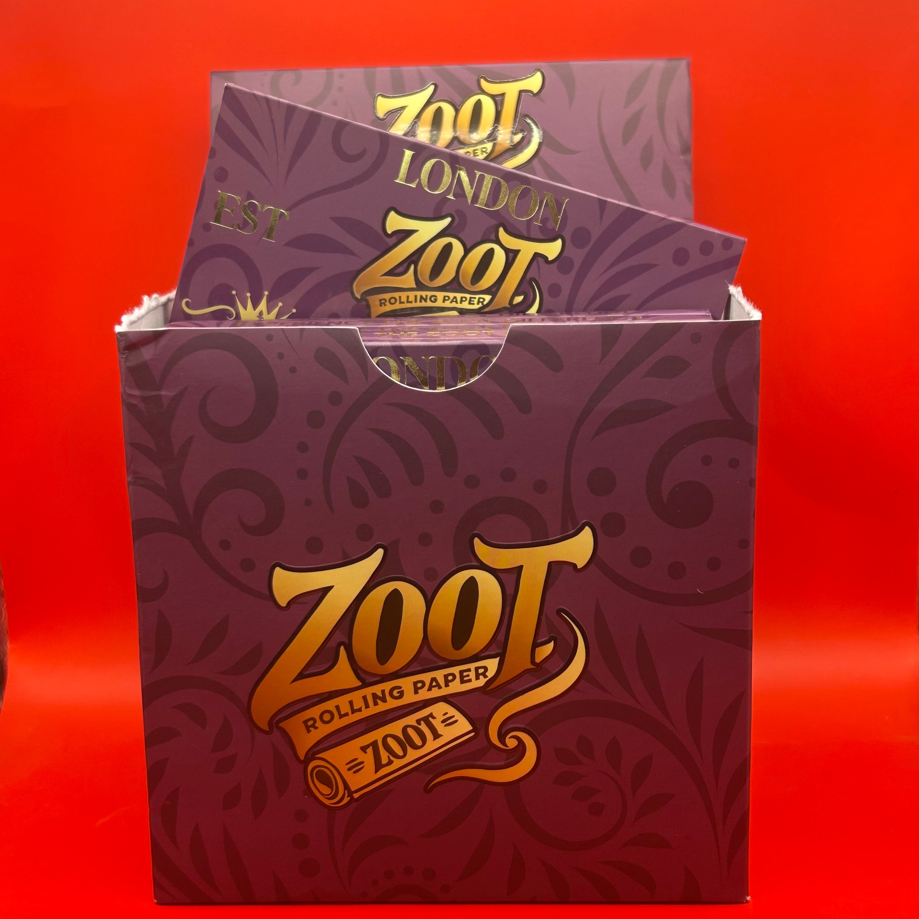 Zoot purple king size rolling paper with tips + built in pouch